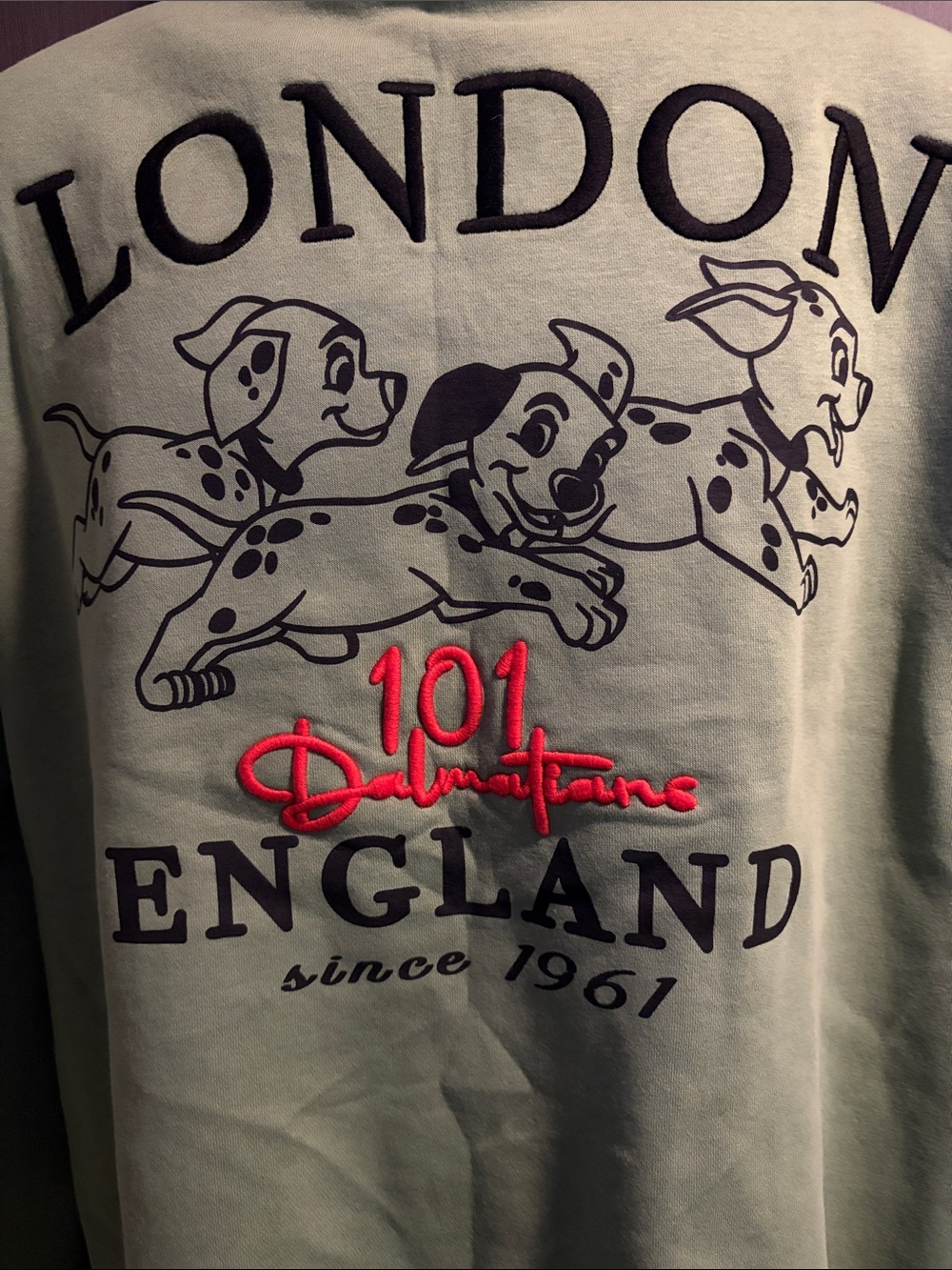 Disney 101 Dalmatians London England Sage Green Crewneck Sweater - Picture 8 of 8